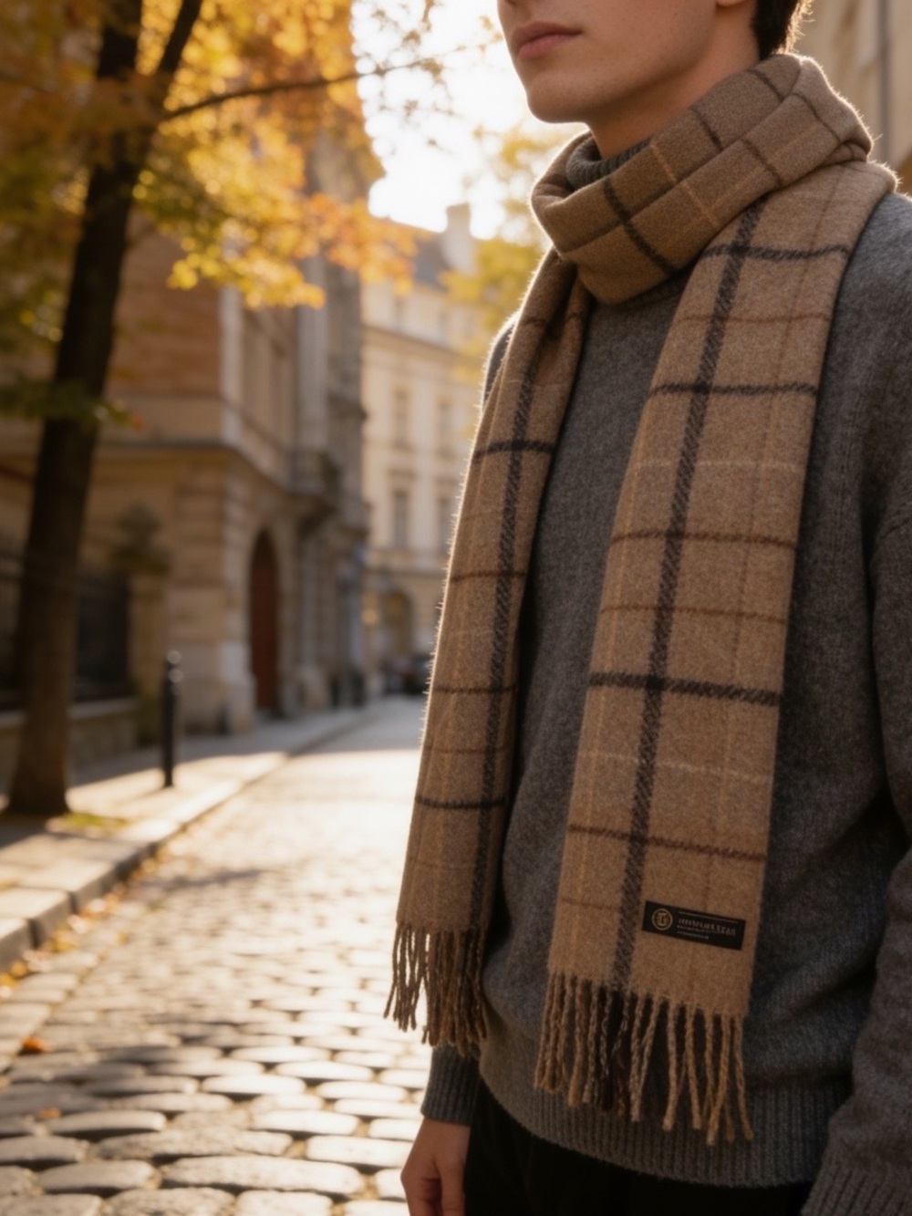 Valentine | 100% Wool Classic Plaid Men’s Scarf in Brown